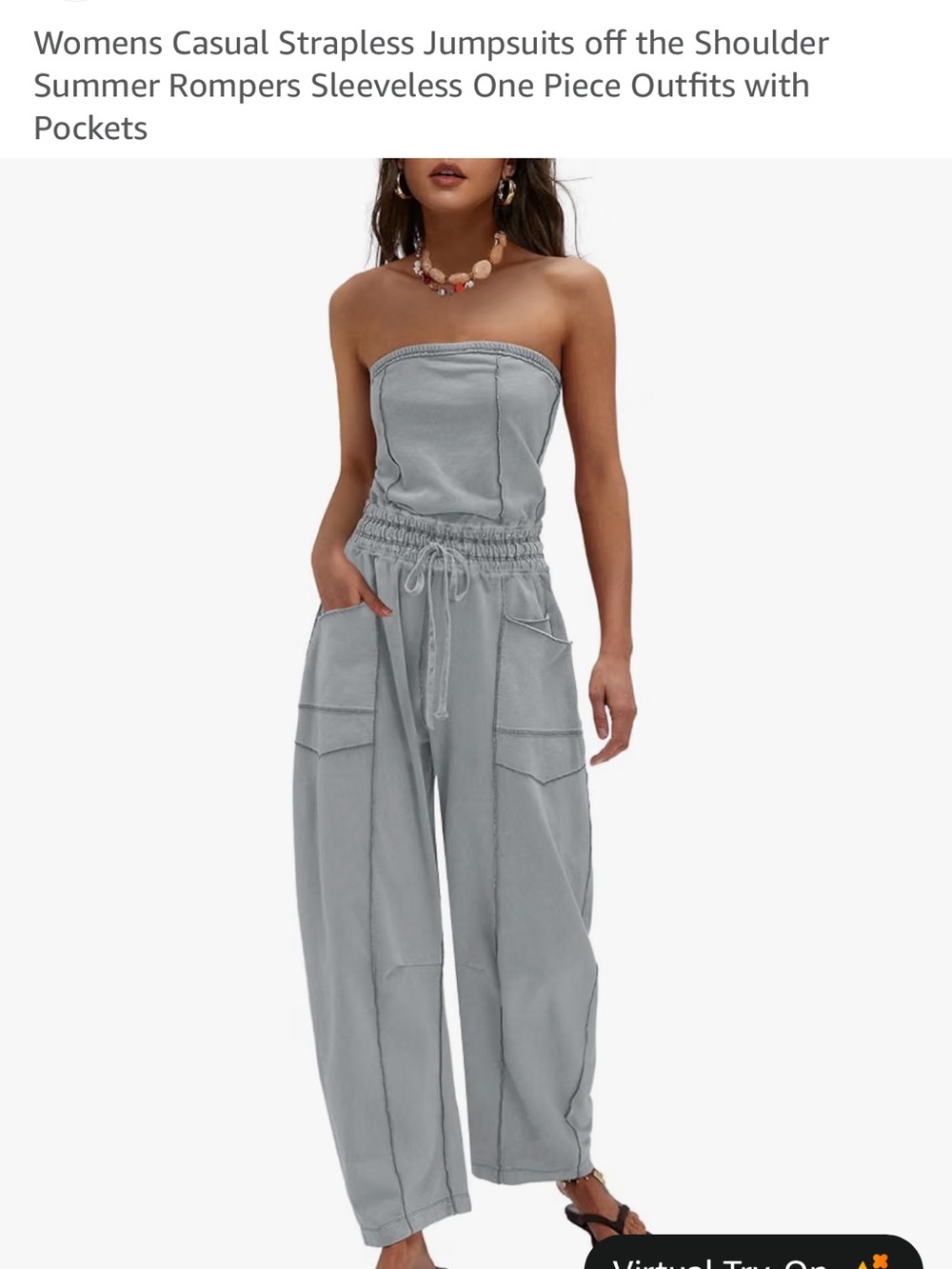 Strapless Off-Shoulder Casual Jumpsuit in Light Gray